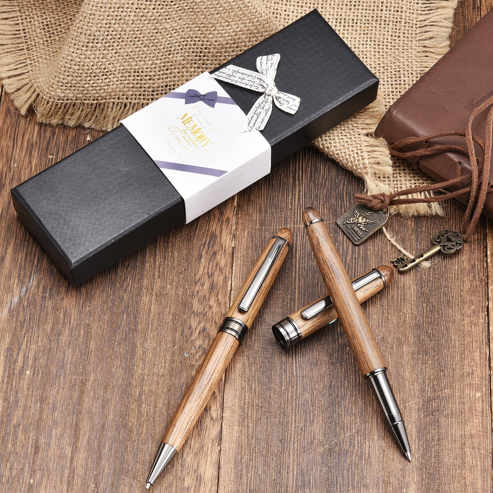 Amazon.com : Glovion Wood Ballpoint Pen Set 2 Pack, Fancy Wooden